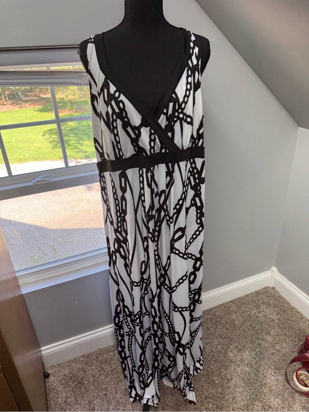 Milano Black and White Chain-Print Maxi Dress